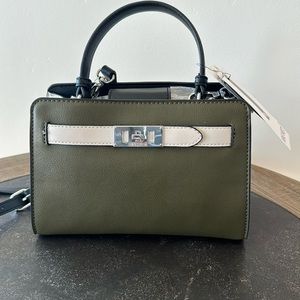 Nine West, Maribel Mini, army green, white and black. Short and long strap.